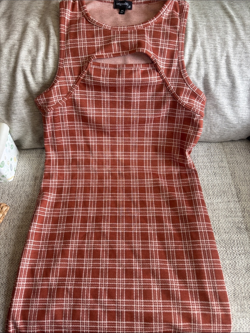 Oeiginality Rust Plaid Cutout Tank Dress
